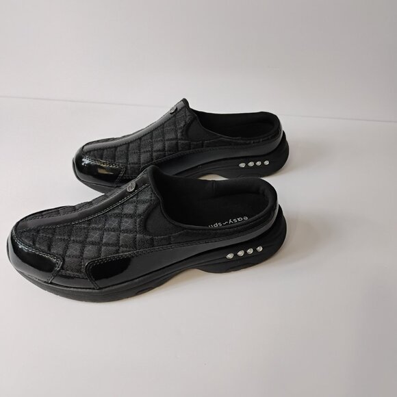 Easy Spirit Traveltime Sneaker Clogs | Black Patent Leather & Silver | Size 7.5 - Picture 2 of 13
